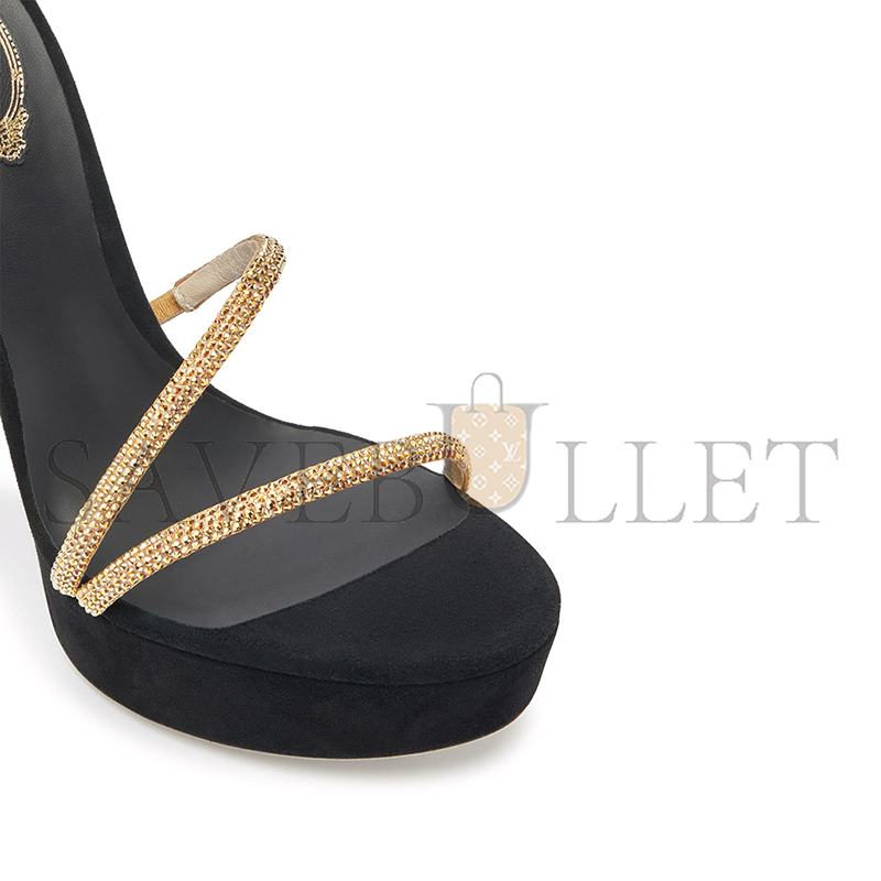 RENE CAOVILLA MARGOT CRYSTAL BLACK-GOLD PLATFORM SANDAL 130 C11339